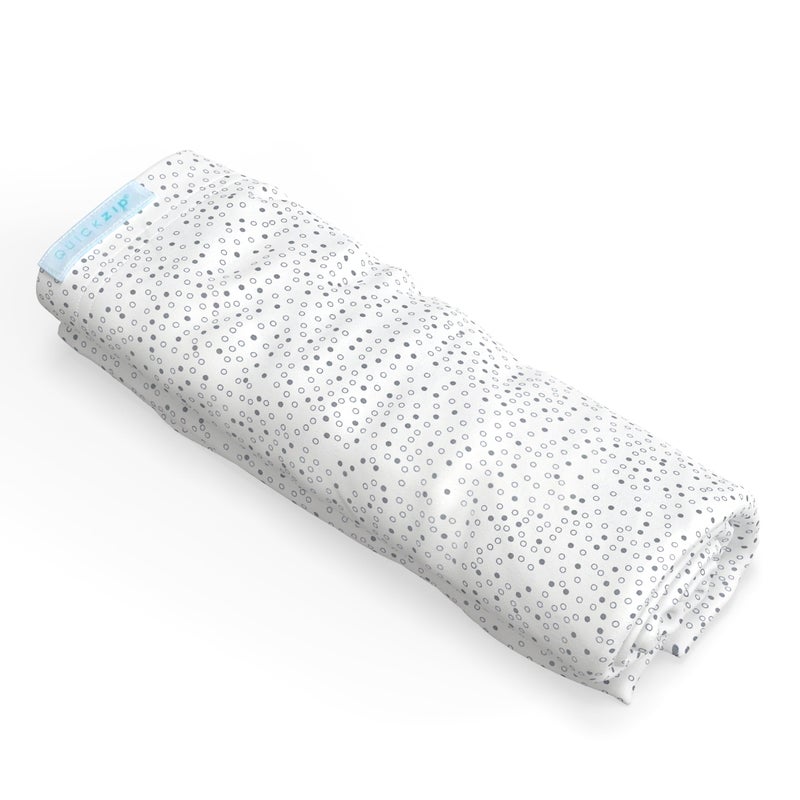QuickZip Crib Extra Zip-On Sheet (SecureFit Wraparound Base Not Included) - Faster, Safer, Easier Baby Crib Sheets - Gray Dot 100% Cotton - Fits All Standard Crib Mattresses
